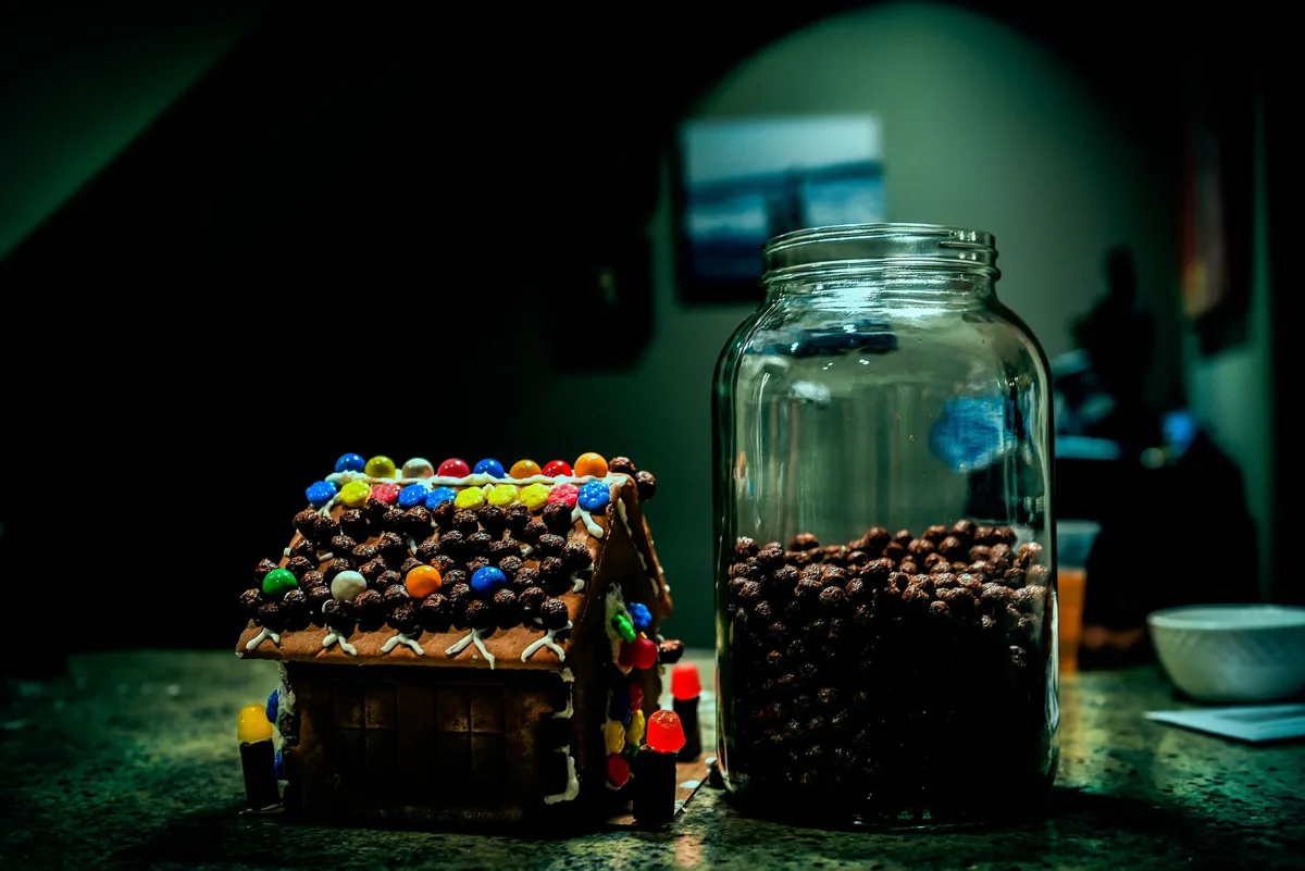 A decorated gingerbread house