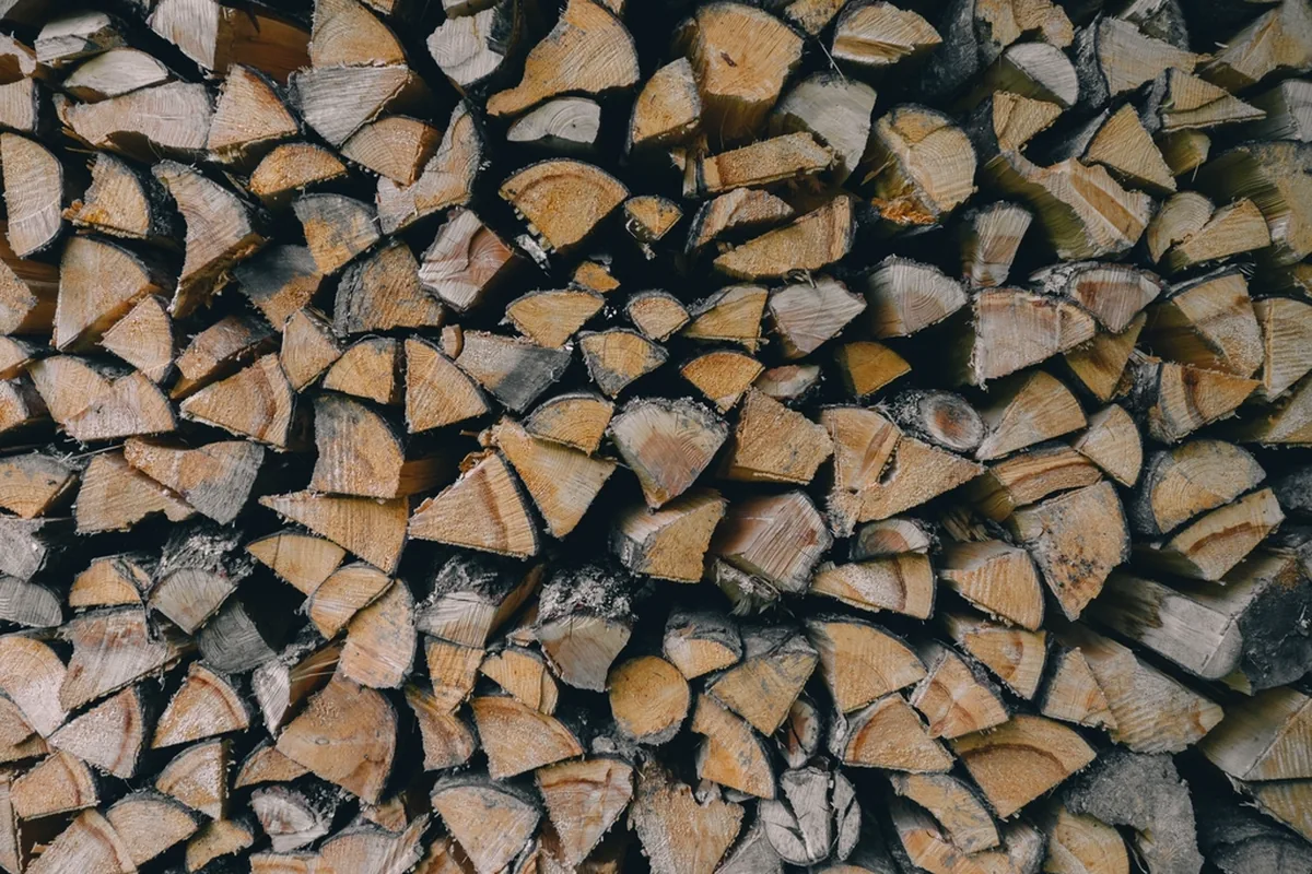 Neatly stacked firewood logs