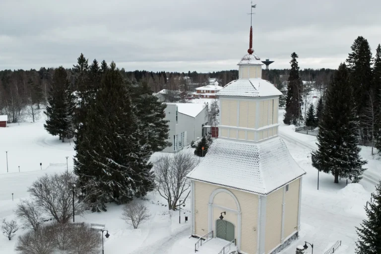 A village church with a bell tower