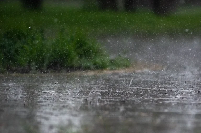 A heavy rainstorm on a street