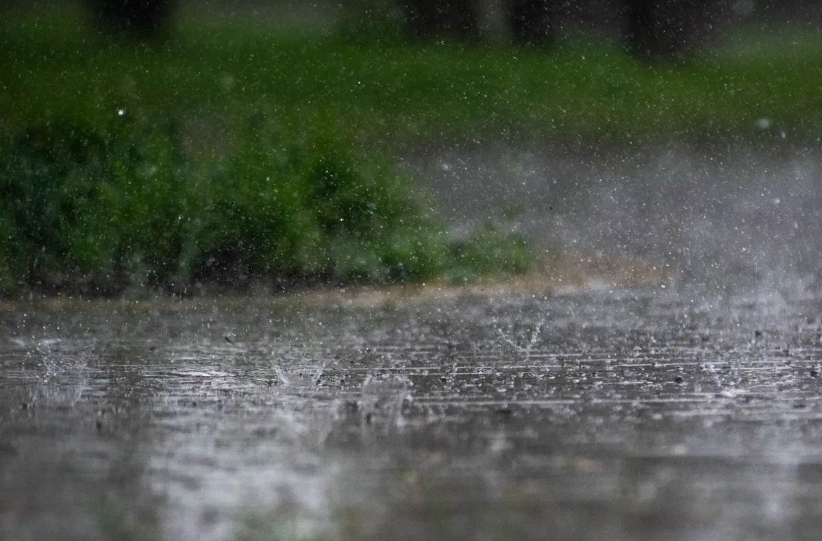 A heavy rainstorm on a street