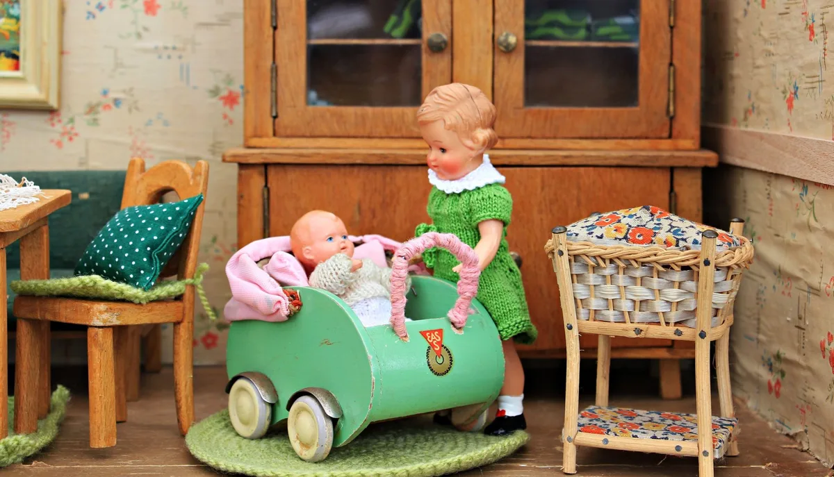An antique wooden cradle