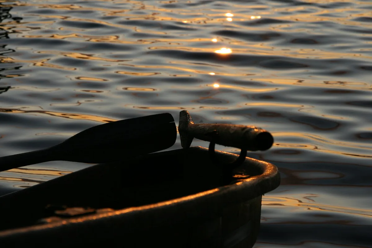 Oars resting on a rowing boat