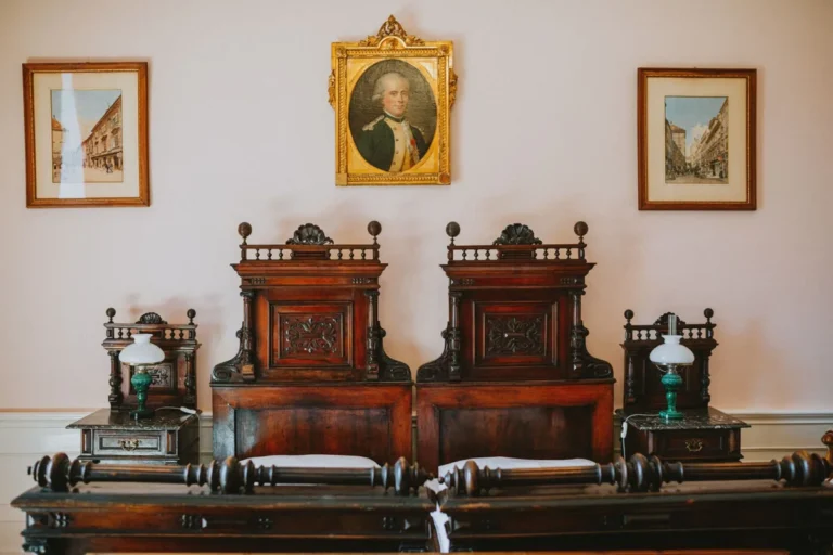 An antique wooden bed frame
