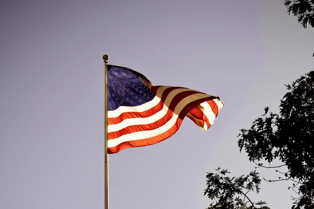 The American flag waving